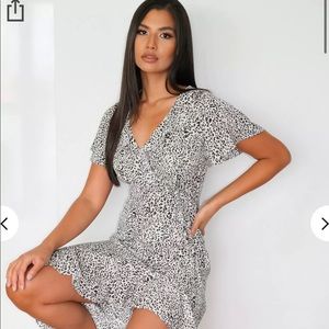 Petite White Dalmatian Print Wrap Midi Dress